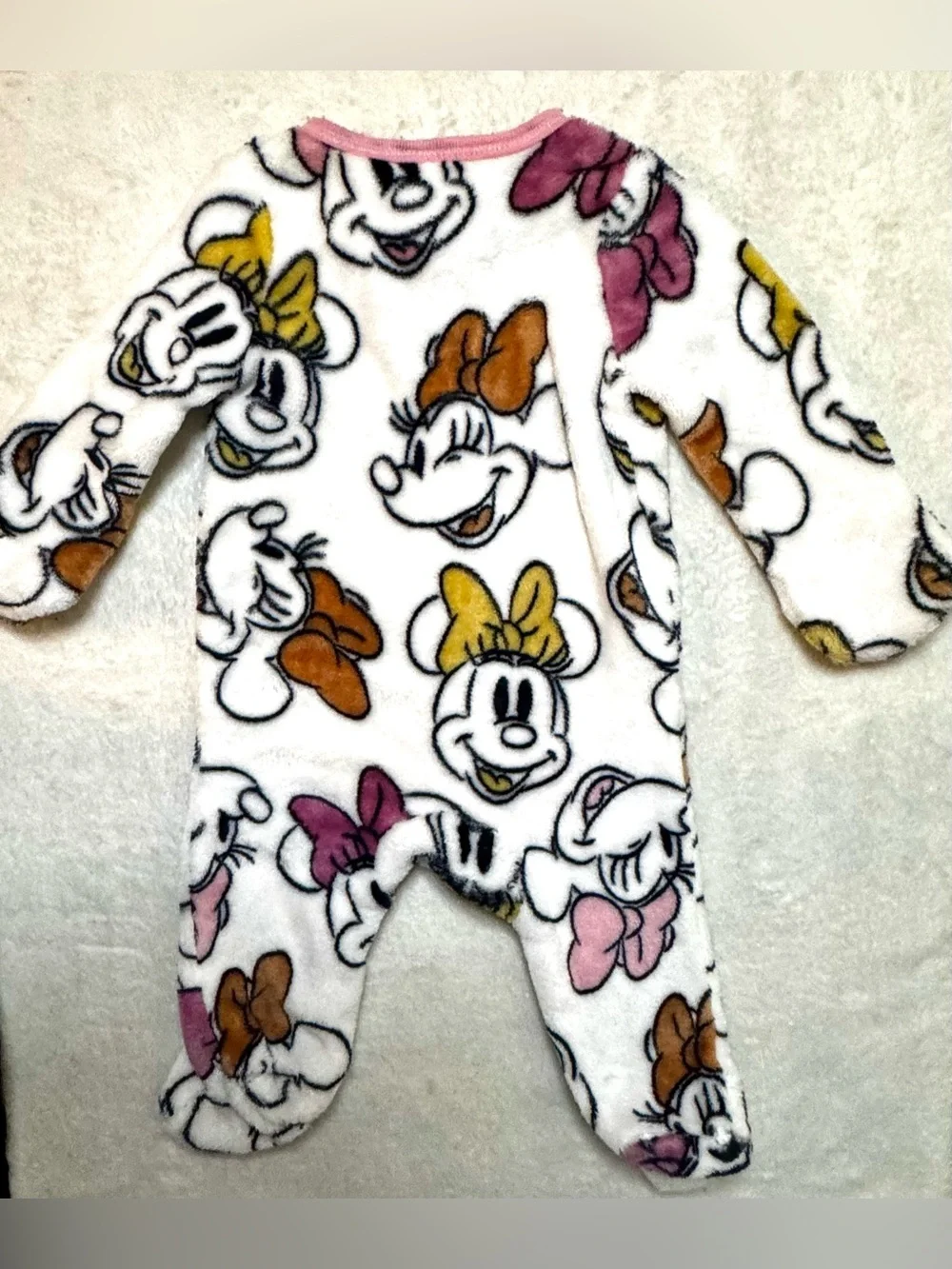 Disney Baby 0-3 months Girls' Minnie Mouse Plush One-Piece with front zipper